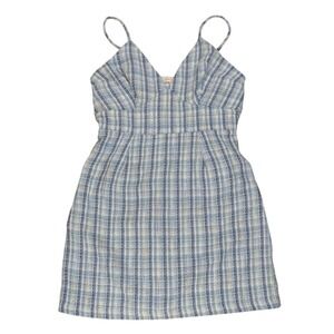 Monteau Los Angeles Dress Mini Plaid Tweed Empire Waist‎ Blue Women's Medium